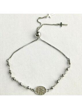 NWT Sterling Silver decade rosary prayer slider bracelet Cross charm